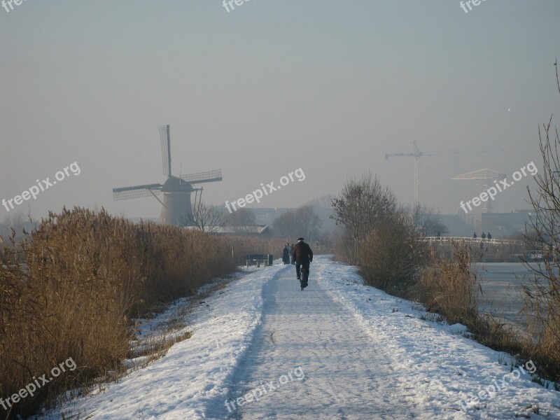 Kinderdijk Holland Molina Winter Landscape Free Photos