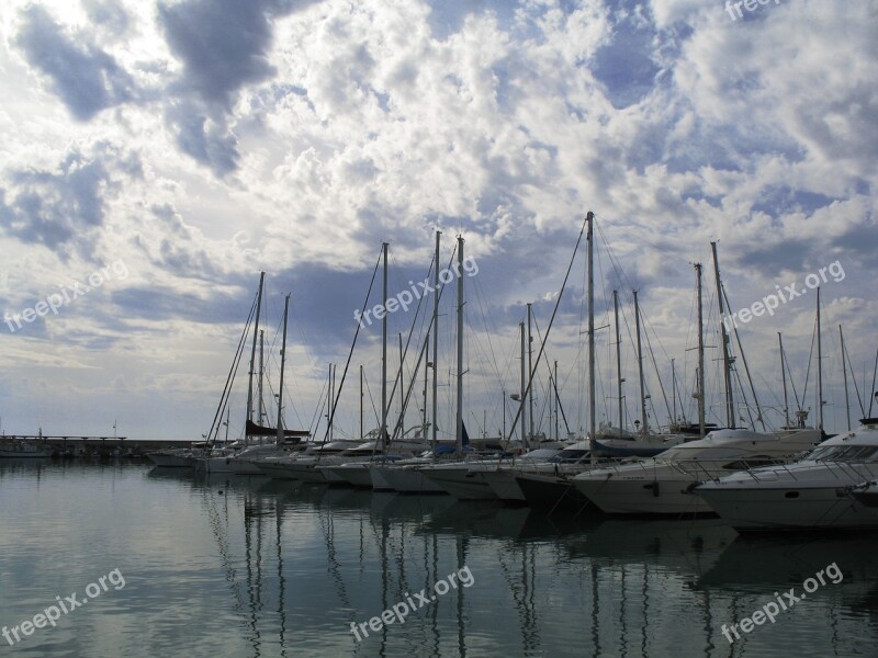 Port Boats Sailboats Clouds Sea