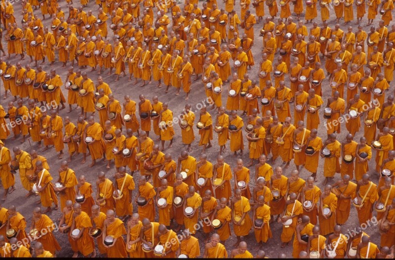 Monks Buddhists Crowd People Wat