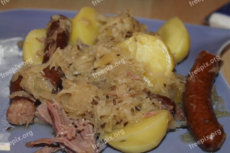 Sauerkraut Sausage Potato Eat Food