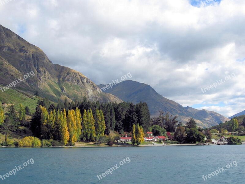 Lake Mountains Trees Scenic Scenery Landscape