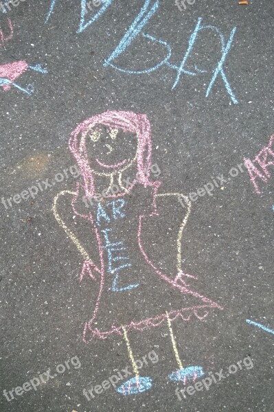 Chalk Sidewalk Drawing Girls Free Photos