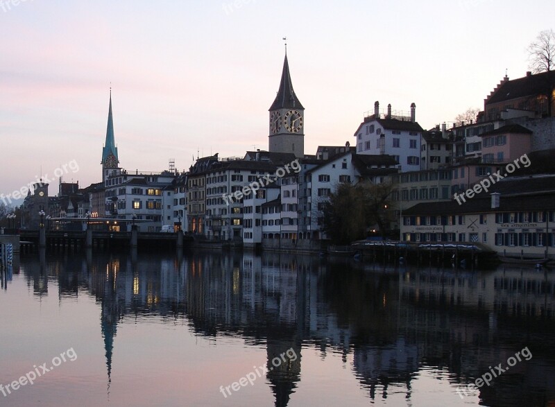 Zurich Limmat City River Sunset