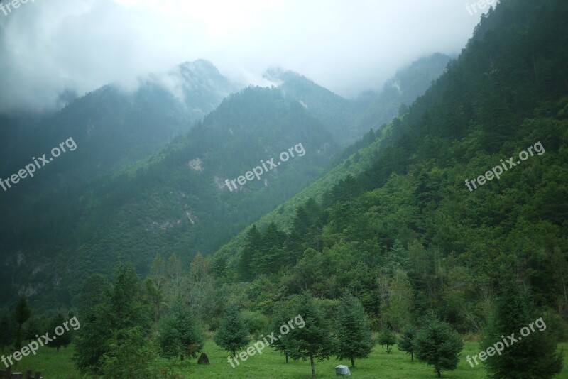 Jiuzhaigou Mountain Distant Hills The Scenery The Clouds