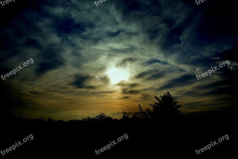 In The Evening Sunset Cloud Sky Trees