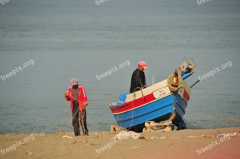 Fisherman Sea Net Boat Oued Laou