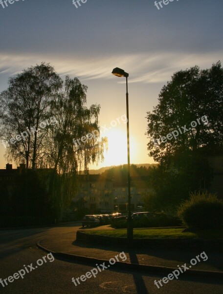 Lamp Post Sunset Street Free Photos