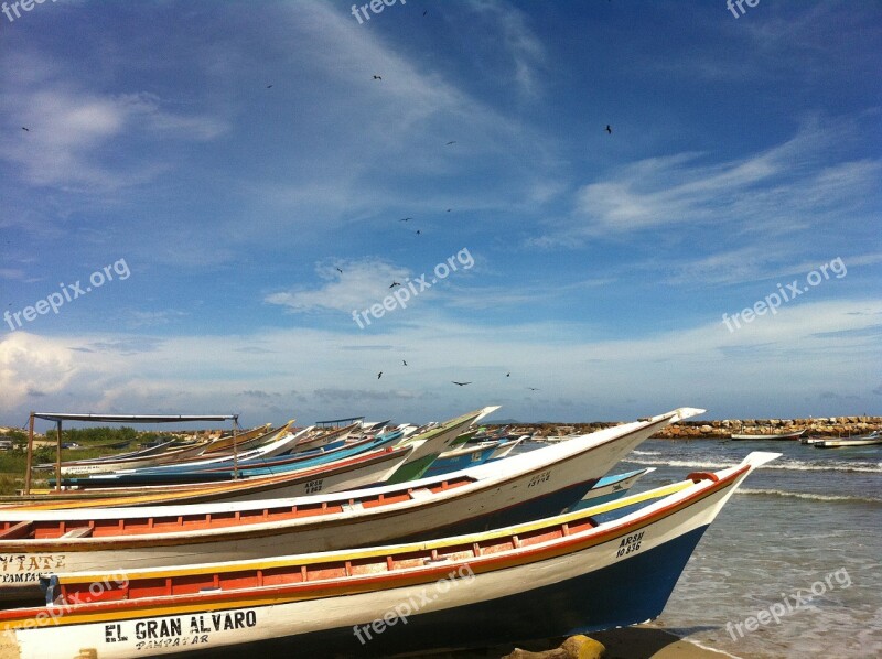 Boats Margarita Island Blue Sky Sea Clouds