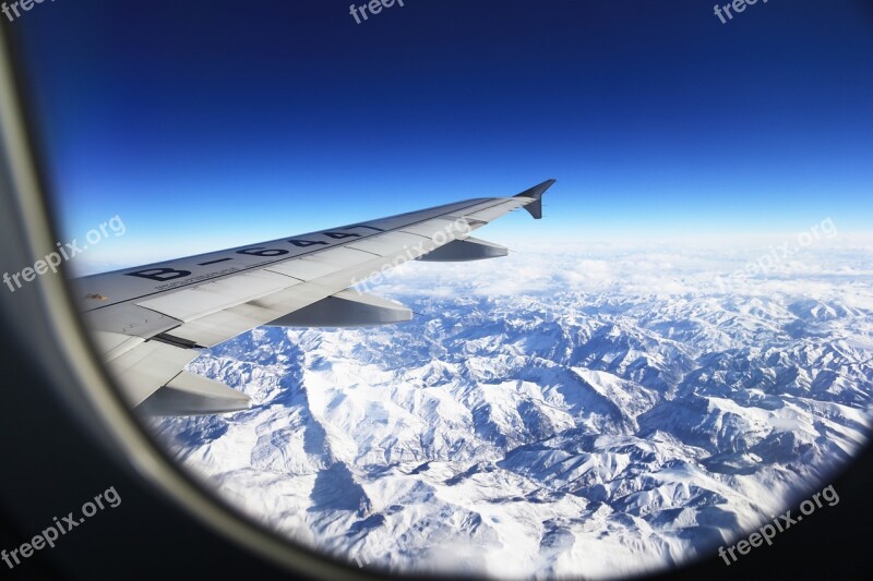 Tibet Plateau Snow Mountain Mountains Aircraft