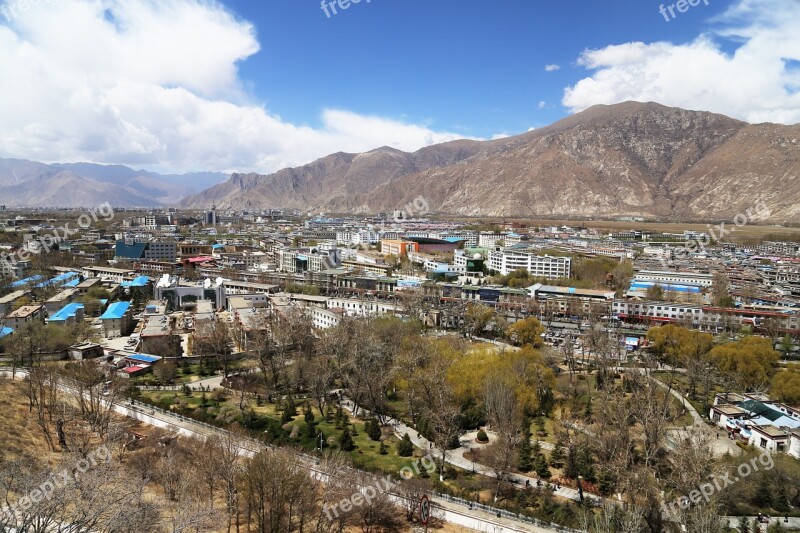 Lhasa Tibet The Potala Palace Blue Sky The Majestic