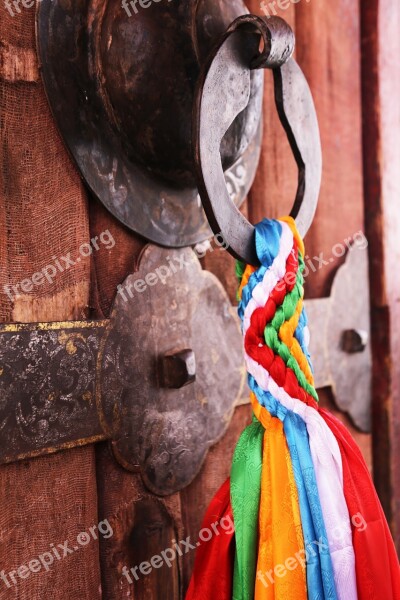 Door Lock Prayer Flags Tibet Lhasa The Potala Palace