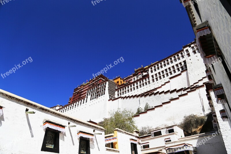 Tibet Lhasa The Potala Palace Blue Sky The Majestic