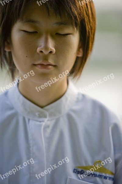 Girl School Girl Buddhist Meditate Thailand