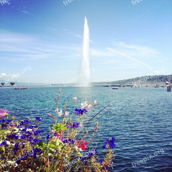 Water Jet Geneva Switzerland Lake Geneva Water