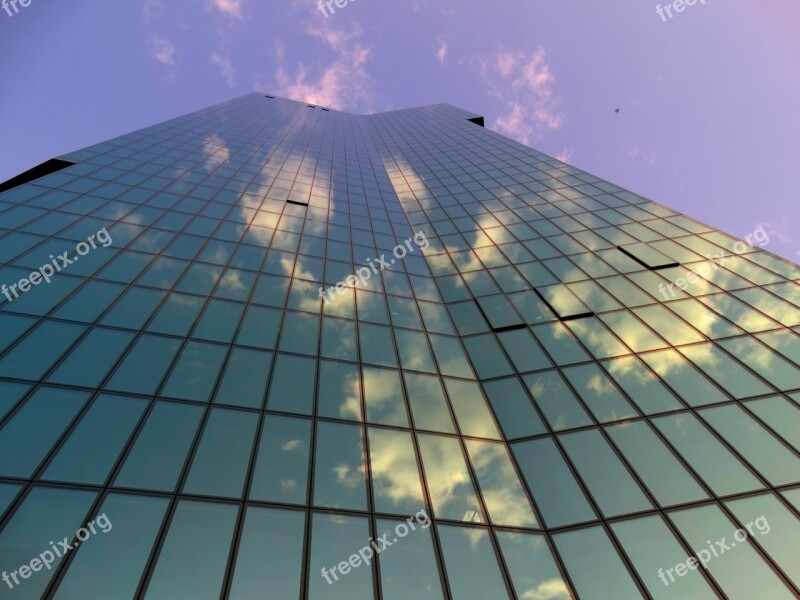 Skyscraper Facade Clouds Mirroring Architecture