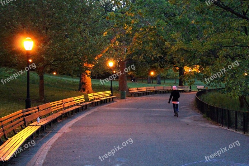 Park Inwood Hill Night Walking Alone