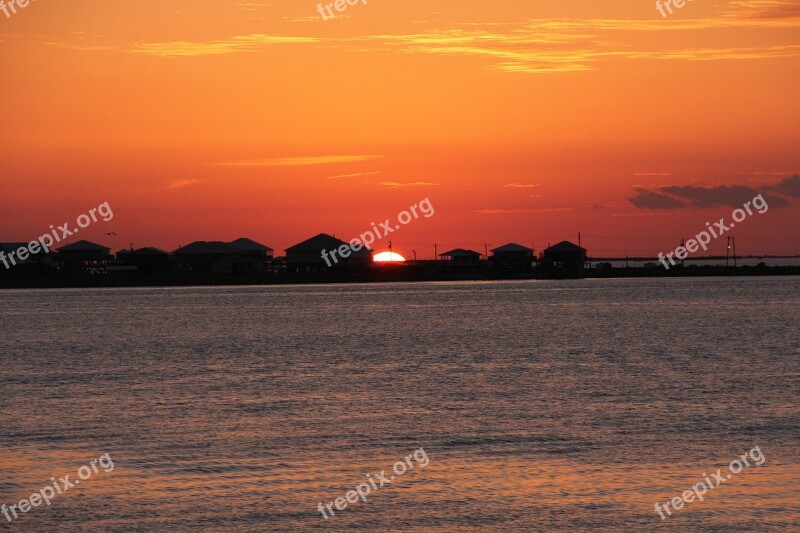 Sunset Grand Isle Louisiana Fishing Town Huts