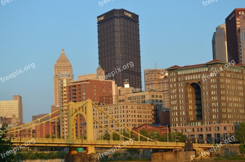 Pittsburgh Bridge Cityscape Yellow Downtown