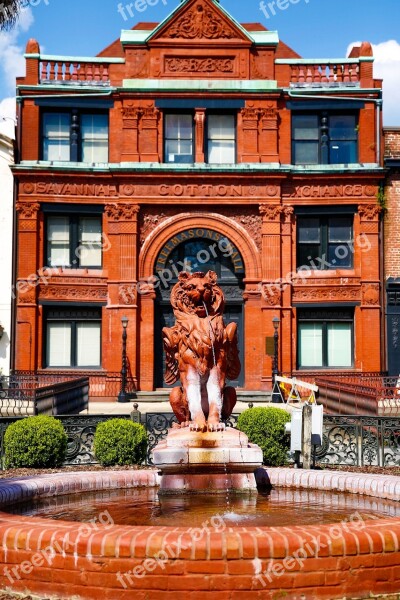 Savannah Fountain Historic Building Red