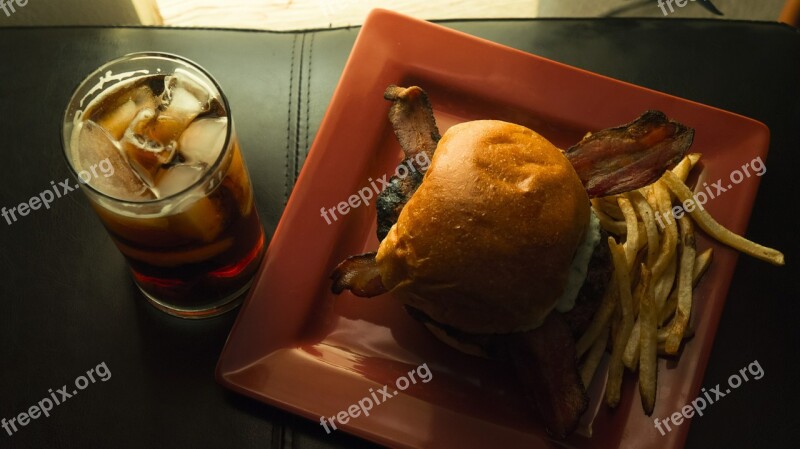 Burger Fries Whiskey Drink Food