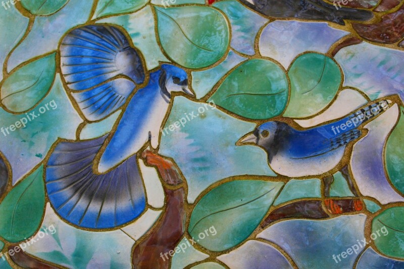 Glass Arts Window Birds Blue