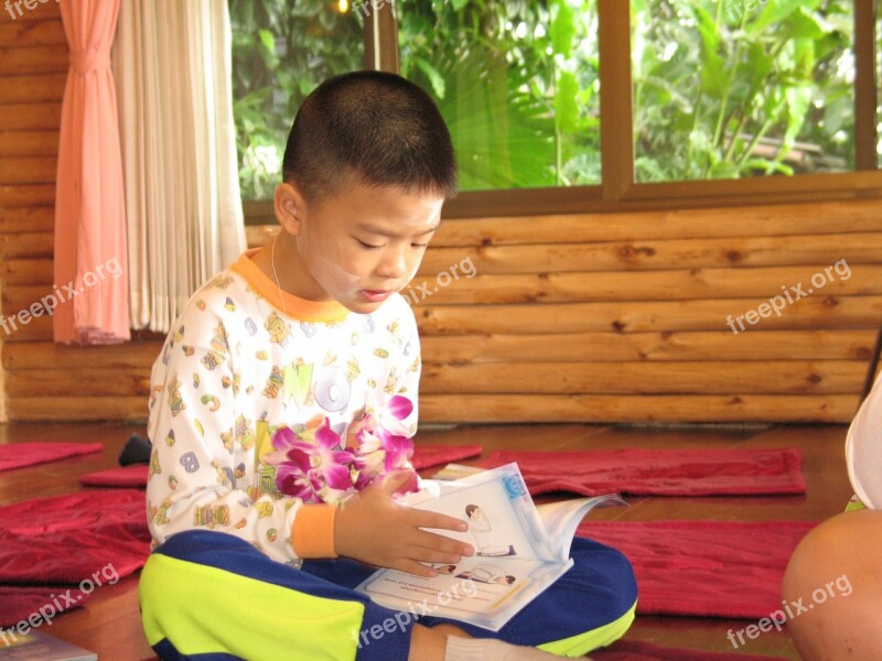 Child Boy Reading Learning Thailand