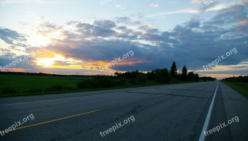 Highway Sunset Clouds Sky Cloudy Sky