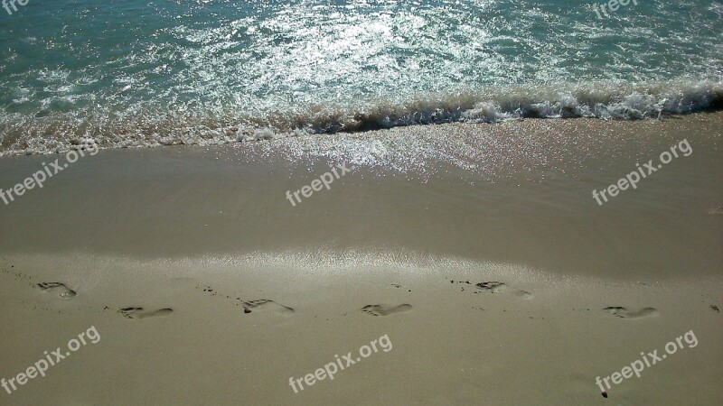 Footprints Sand Sun Beach Sea