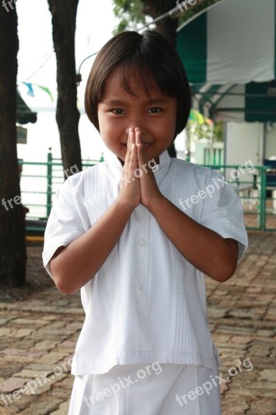 Girl Pray Buddhist Buddhism Thailand