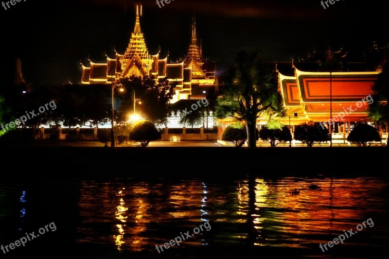 Temple Thailand Bangkok Illuminated Night