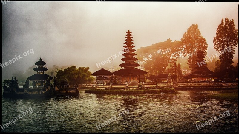 Temple Bali Lake Fog Travel