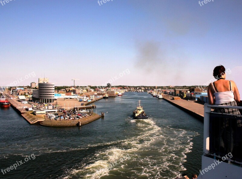 Ship Vessel Port Amsterdam Woman Back