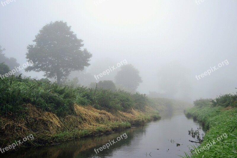 The Fog Landscape River Poland Morning