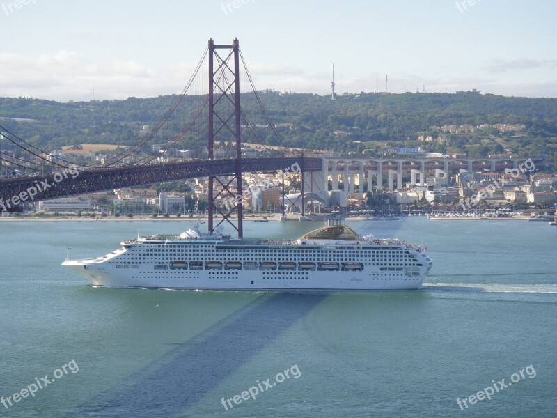 Lisbon Portugal 25th Of April Bridge Boat Free Photos