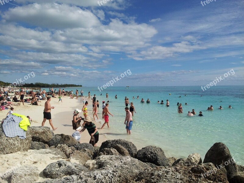 Bahamas Beach Rocks Ocean Tropical