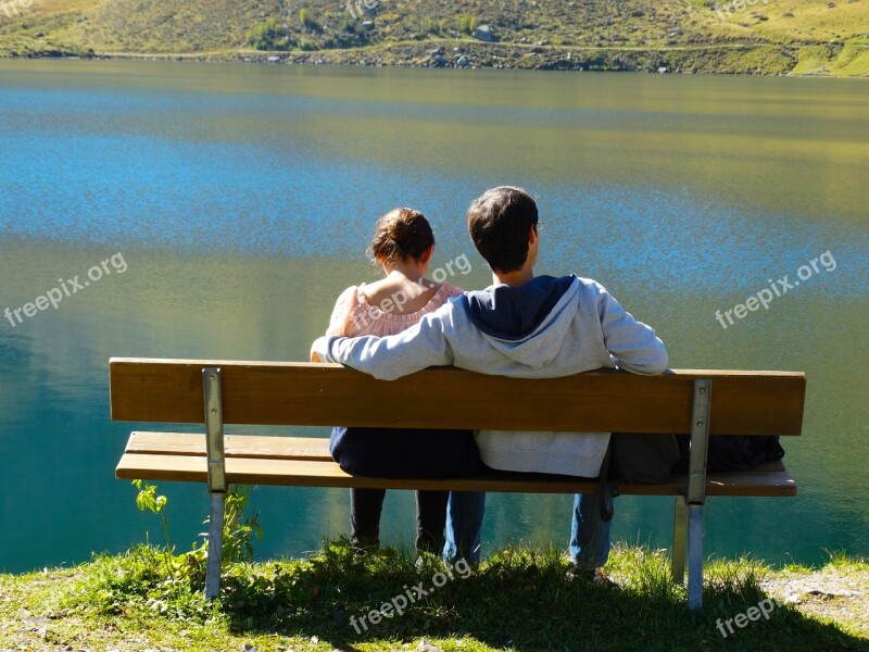 Bench At The Lake Bergsee Rest Together