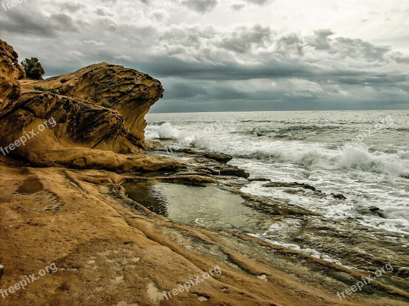 Waves Alicante After Orchards Mediterranean Sea Cloudy