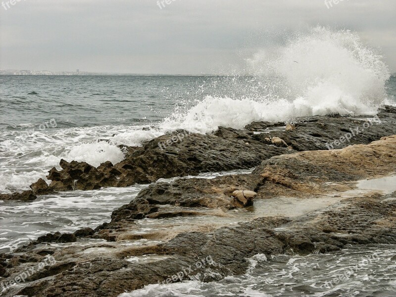 Waves Alicante After Orchards Mediterranean Sea Cloudy