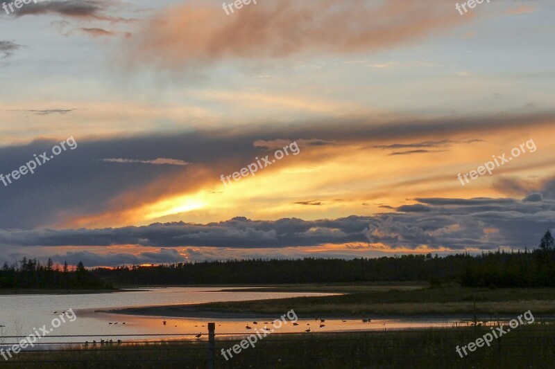 Sunset Lake Mountain Evening Water