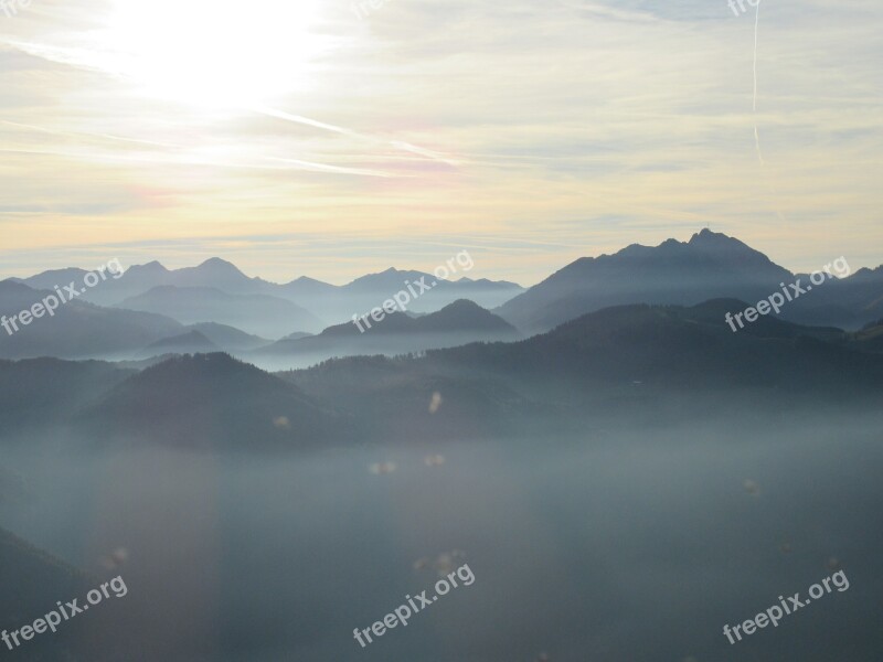 Mountains Autumn Mood Fog Sunset