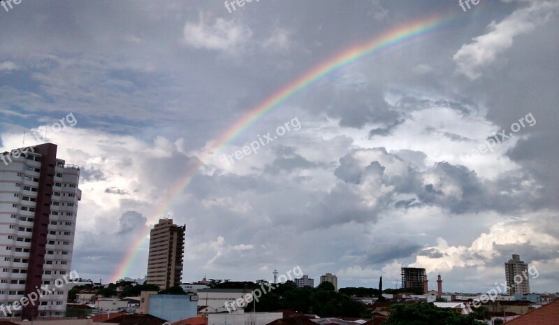 Rainbow Landscape Buildings City Sky