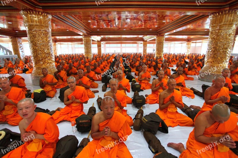 Temple Monks Pray Buddhists Thailand