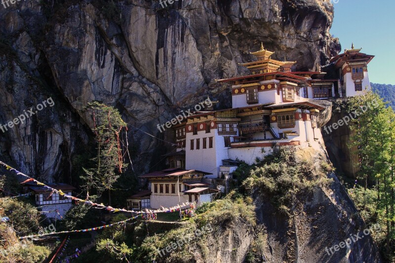 Monastery Tiger Nest Buddhists Mountain Steep Slope