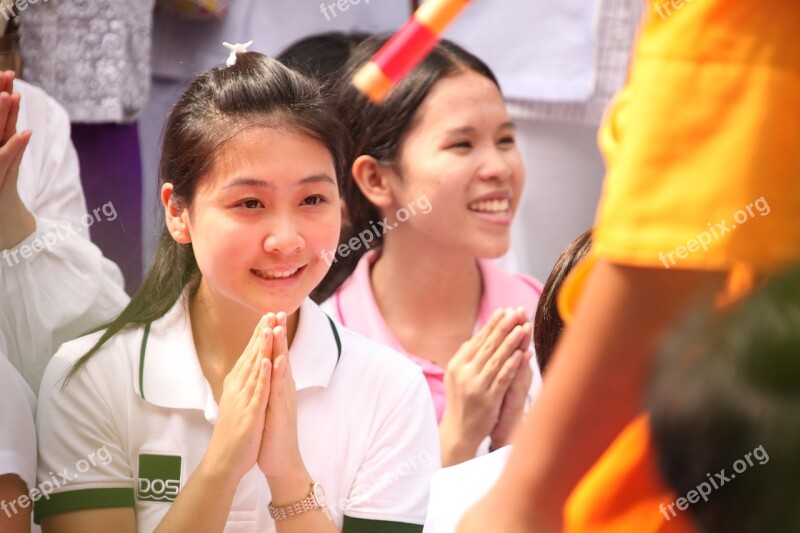 Thailand Girl Pray Buddhists Monk