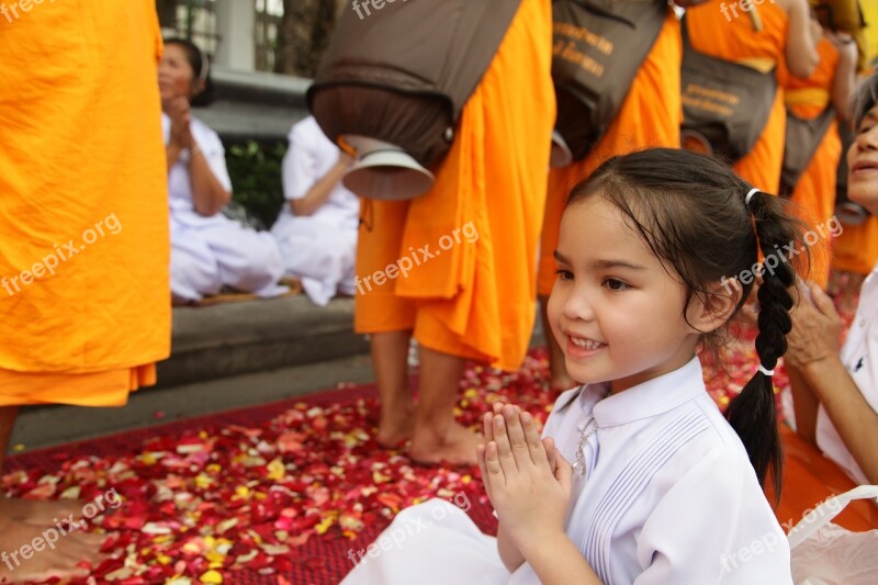 Thailand Girl Buddhists Monk Walk