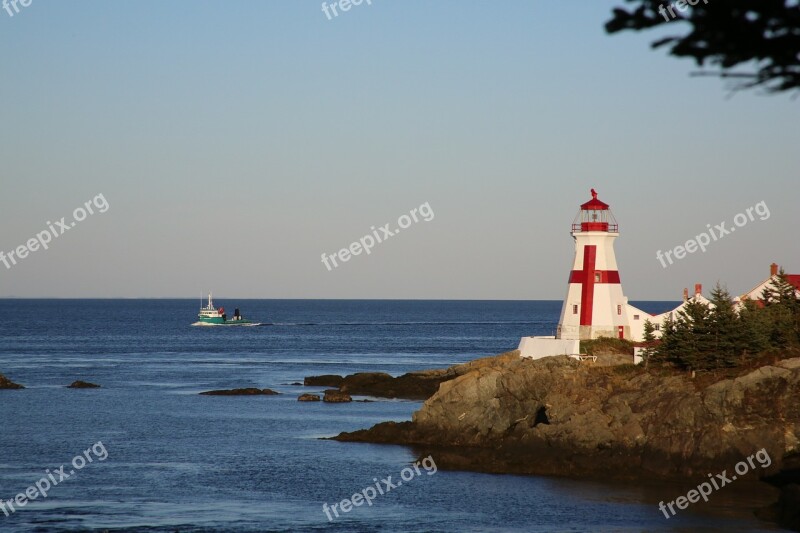 Lighthouse Canada Evening Sea Water