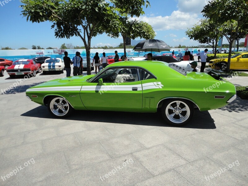 Muscle Car Challenger Vintage Green Retro