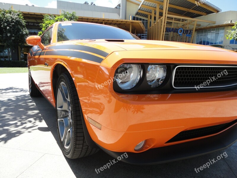 Muscle Car Challenger Orange Automobile Retro