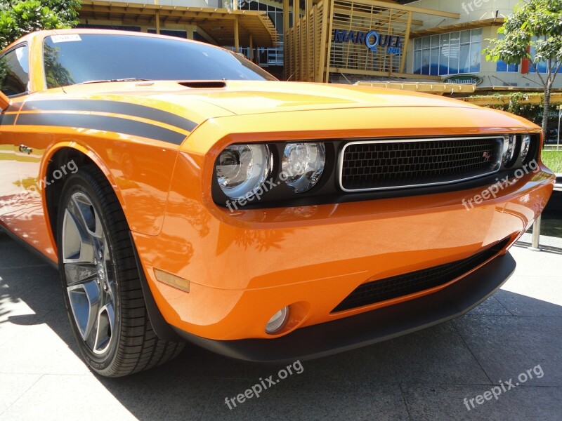 Muscle Car Challenger Orange Automobile Retro