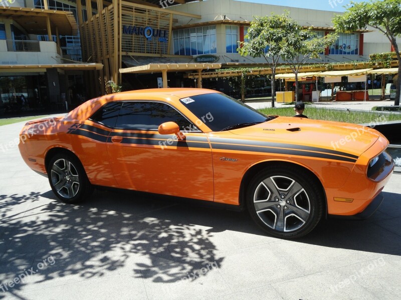 Muscle Car Challenger Orange Automobile Retro